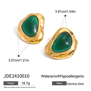 Ins Hot Bán 18K mạ vàng thép không gỉ đánh bại mô hình ngọc lục bảo lớn Emerald Earring Stud cho phụ nữ - Product Image 2