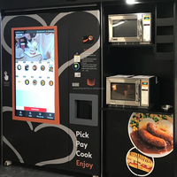 Distributeur automatique de nourriture avec perforateur métallique anti-expansion, incluant une boîte à vaisselle chaude, code QR, jeton, écran tactile, compatible ADA et SDK