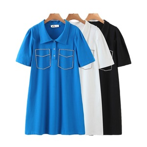 ชุดเดรสผ้าฝ้ายสีทึบคอวีหรูหราสำหรับผู้หญิงขนาดบวกฤดูร้อนสวมใส่สบายๆทุกวัน N8052 - Product Image 2