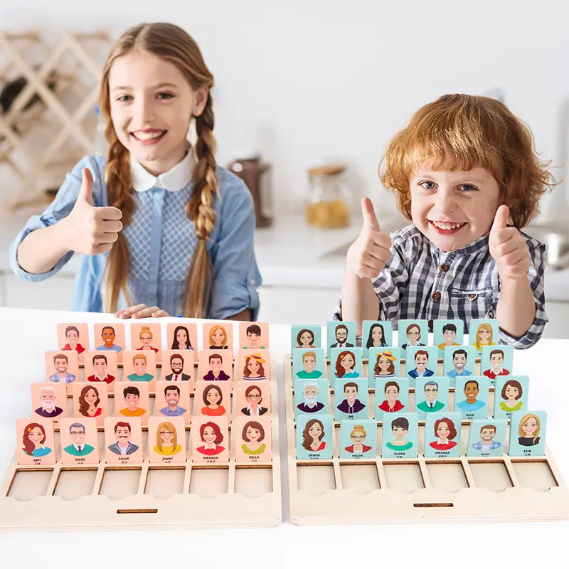 Adivinha quem sou jogo de tabuleiro quebra-cabeça de brinquedo de madeira para crianças jogo interativo pai-filho batalha de duas pessoas