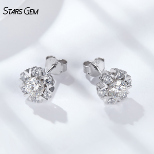 Pendientes de Plata de Ley 925 con Baño de Rodio, con Diamantes Moissanita Cultivados en Laboratorio DEF, Diseño de Copo de Nieve Brillante, 0.5ct*2, Starsgem - Product Image 4
