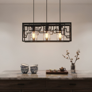 Nouvelle suspension linéaire à 3 lumières en métal noir mat, motif labyrinthe, pour îlot de cuisine - Product Image 1