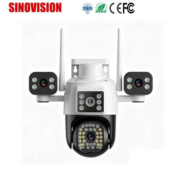 3-Screen Panoramic PTZ Camera 180° Wide Angle AI Human Auto Tracking Two-Way Audio 4G/ WiFi Alarm Wholesale OEM Outdoor