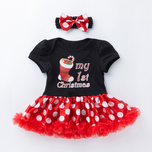 Robe de Noël à manches courtes pour bébé, ma première <span class=keywords><strong>tenue</strong></span> de Noël, barboteuse, ensemble de vêtements pour bébé fille - Product Image 1