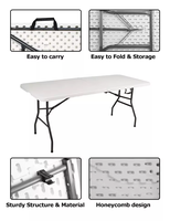 Table pliante portable rectangulaire en plastique blanc moderne pour banquets en plein air, repas et camping.