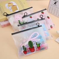 Sac de rangement transparent et étanche à fermeture éclair, surface mate givrée, pour étudiants, trousse à crayons, papeterie de bureau