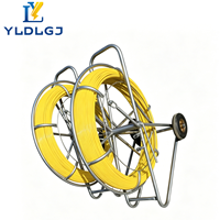 YILI 8mm 200m Câble de signalisation ferroviaire, tige de tirage non conductrice en fibre de verre sur roue, jaune, pour tirage et pose sur voie