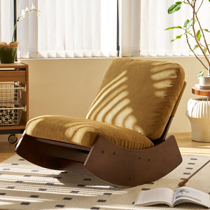 Fauteuil à bascule Glider, structure en bois massif, revêtement de haute qualité, fauteuil d'appoint confortable pour salon ou chambre. - Product Image 1