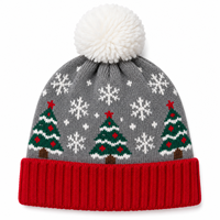 Bonnet tricoté personnalisé avec logo, motif flocon de neige Fair Isle jacquard, pompon, revers, pour l'hiver, vente en gros