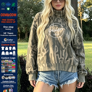 Sweat-shirt à col montant ample en molleton de coton brossé French Terry, brodé sur mesure, motif camouflage, coupe oversize, vente en gros - Product Image 1
