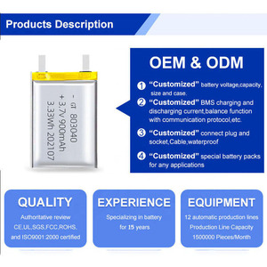 Batería de Polímero de Litio Recargable de 3.7V, 1000mAh, 1200mAh, 2000mAh, 800mAh, 150mAh, 230mAh, 380mAh, LiPo, Li-<span class=keywords><strong>Polymer</strong></span>, Ion de Litio - Product Image 3