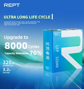 Batería de fosfato de hierro y litio prismática REPT LifeO4 de 320 Ah, 8000 ciclos, alta capacidad, 3.2 V, carga rápida, certificación CE/RoHS - Product Image 2
