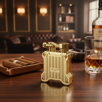 Briquet de table JIFENG JF-118 classique de luxe, grande taille, en métal, rechargeable au butane, à flamme unique, pour cigares et cigarettes, livré en coffret cadeau
