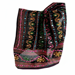 Dupatta de Algodón Jaipuri Negro Intenso con Bordado a Mano y Diseño de Espejo - Product Image 1