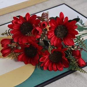 Bouquets de tournesols artificiels, fausses <span class=keywords><strong>fleurs</strong></span> sauvages à 4 têtes pour la maison, mariage, printemps, <span class=keywords><strong>bouquet</strong></span> de mariée, bricolage, artisanat de jardin, décoration artistique - Product Image 4