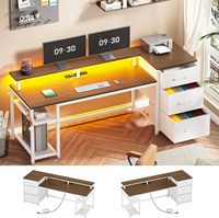 Bureau avec tiroirs verrouillables pour dossiers juridiques et de courrier, bureau de jeu avec lumière LED et prise de courant, bureaux pour imprimante pour le télétravail