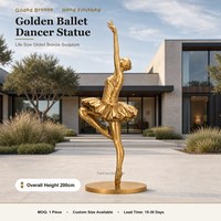 Sculpture de ballerine en bronze finition or de 200 cm, taille réelle, statue de danseuse de ballet, décoration artistique personnalisée pour jardin extérieur, hall d'hôtel