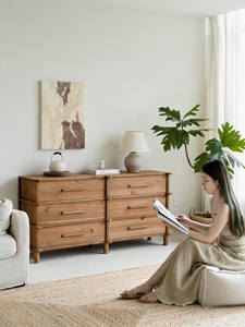 Credenza Retrò Francese in Legno Massello di Pino con Sei Cassetti, Mobile Contenitore per Soggiorno e Camera da Letto, Arredamento Casa <span class=keywords><strong>Homechoice</strong></span> - Product Image 3