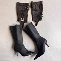 Bottes hautes en cuir PU personnalisées pour femmes 2024, bout pointu, talon haut, boucles amovibles, bottes de cow-boy occidentales pour femmes