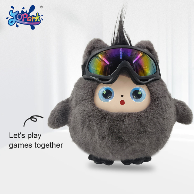 Jopark ODM Creative Cute AI Smart Robot Display Screen Eye Plush Toy Kawaii Black Ski Goggles Talking AI Plush Toy High-Tech Toy