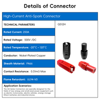 Connecteur de batterie aérospatial QS12H 250A 500V CC à courant élevé, anti-étincelles, mâle/femelle, en laiton plaqué or avec boîtier en nylon, prise d'alimentation