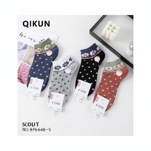 Calzini floreali da donna di colore misto stile invernale caldo e traspirante in Nylon a righe ricamato con cuore trasparente con stampa alla caviglia - Product Image 1