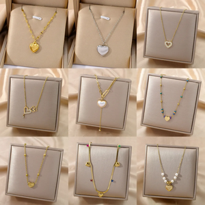 Toptan 18K PVD altın kaplama Dainty kalp kolye üzerinde karışık zincir paslanmaz çelik Trendy sevgililer hediye moda takı kolye - Product Image 1