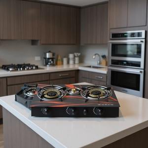 Estufa <span class=keywords><strong>de</strong></span> <span class=keywords><strong>Gas</strong></span> <span class=keywords><strong>para</strong></span> Cocina, Nuevo Diseño, Vidrio Templado Negro, Llama Azul, 5 cm, Económica, Encendido Electrónico, <span class=keywords><strong>para</strong></span> Uso Doméstico y Hotelero - Product Image 5