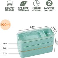 Boîte à Bento empilable Kit de boîte à déjeuner japonaise avec cuillère et fourchette compartiment 3-en-1 conteneur de paille de blé boîte à déjeuner Bento en plastique
