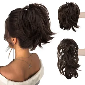 New Design Claw Clip Messy Bun Instant Updo Hairpiece Straight Chignon Bendable Metals Short Ponytail Hair Extensions