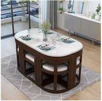 Table de salle à manger de luxe personnalisée en marbre, coins invisibles, style moderne et populaire pour appartement, vente en gros