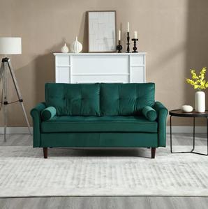 Sofá Chesterfield Tapizado en Terciopelo con Brazos Enrollados Clásicos, Dos Plazas, Patas de Madera Maciza, <span class=keywords><strong>Muebles</strong></span> Modernos de Lujo para Sala de Estar - Product Image 6