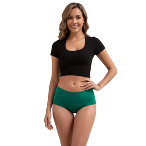 Culottes taille haute unies pour femmes, protection anti-fuites, couche absorbante, respirantes, séchage rapide, tricotées, vente en gros - Product Image 1