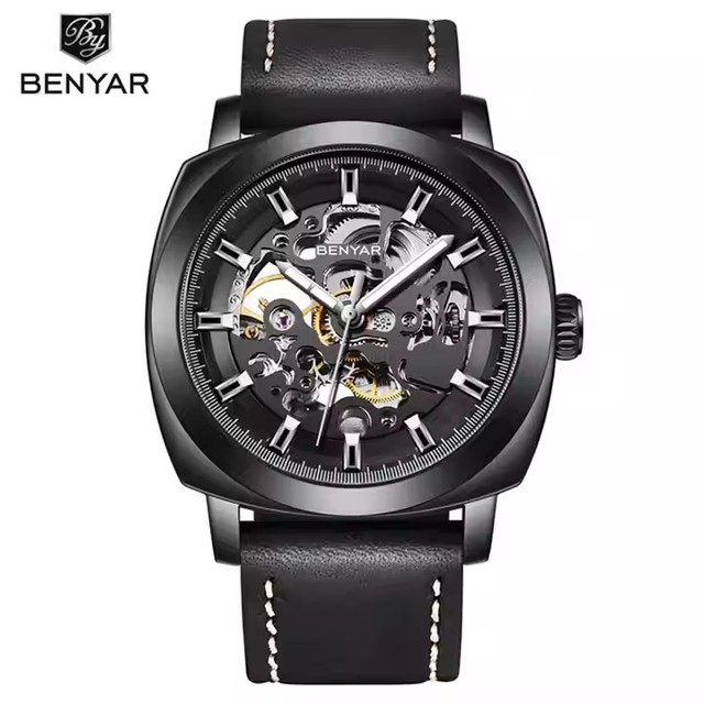 Benyar 5121 Wholesale Automatic Watches Mechanical Leather Band Swimming Sports Diving Orologio Hollow Out Watch