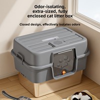 Bac à litière pour chat entièrement fermé et surdimensionné, portable, en acier inoxydable et plastique, avec accessoire anti-éclaboussures et anti-urine