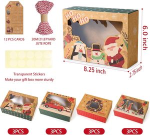 Christmas Cookie <strong>Boxes</strong> with Window for Gift Giving, Kraft Bakery Gift Wrapping <strong>Boxes</strong> with Cards and Jute Rope - Product Image 6