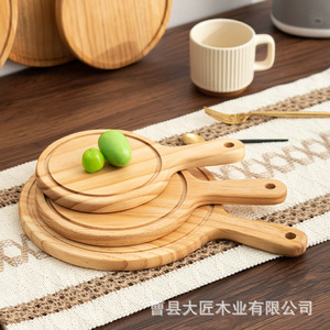 Planche à pizza en bambou, assiette ronde pour steak, plateau de découpe en bois pour la cuisson, le grillage et le service, origine Shandong - Product Image 5