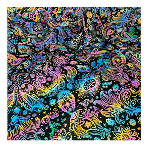 Thở Cao Có Thể Nhìn Thấy Cầu Vồng Óng Ánh Holographic Paisley Floral Printed Phụ Nữ May Mặc Phản Quang Polyester Spandex Vải - Product Image 1