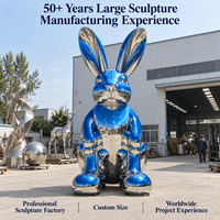 Sculpture de lapin en acier inoxydable, statue d'animal personnalisée, finition miroir, art moderne, décoration pour centre commercial, atrium, jardin, résistant aux intempéries