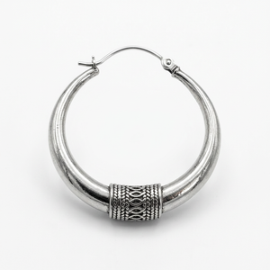 Pendientes de Aro de Plata Tibetana Vintage Art Palace con Banda Texturizada de Piedra Natural, Joyería de Moda Unisex Casual/Deportiva para Fiestas - Product Image 1