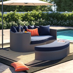 Tumbona Redonda de Mimbre para Exteriores con Toldo, Muebles de Patio, Tumbona de Playa, Sofá Cama Redondo de Mimbre - Product Image 1