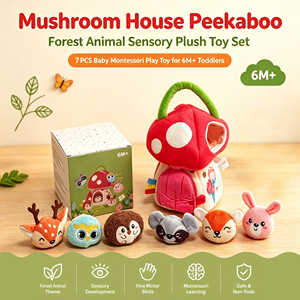 Juguete Montessori Casa de Hongos con Animales de Peluche de la Selva, Sonajero, Papel Arrugado, Espejo y Tapete Sensorial para Bebés y Niños Pequeños - Product Image 5