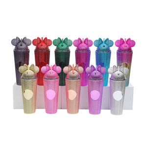 Shang Kou Ai Plastic Straw Cup With Bow Reusable Party Drinkware 500Ml Portable Creative Cup - Product Image 1