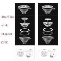 Évier de cuisine en acier inoxydable style USA avec bonde de vidange 1/2" en plastique PP, bouchon d'évier populaire dans les systèmes de drainage mondiaux 110/114 mm