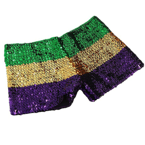 Shorts à paillettes pour femmes en gros, couleur or violet vert, shorts extensibles à paillettes pour le Mardi Gras - Product Image 5