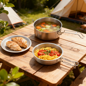 הגעה חדשה קלת משקל חיצוני קמפינג ערכת בלגן כלי בישול פיקניק ברביקיו סט סירים לבישול - Product Image 4