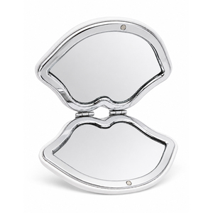 White PU Leather Lip Shaped Compact Mirror 1X 2X Magnifying Dual Sided HD Glass Magnetic Pocket <b>Makeup</b> Mirror Bulk Wholesale - Product Image 2