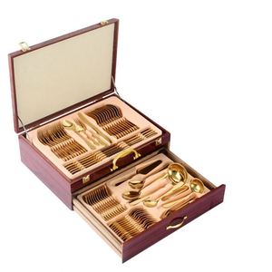 Meilleures ventes, vaisselle élégante, ensemble de couverts en acier inoxydable, 72 pièces, 84 pièces, polissage miroir, écologique, avec boîte en bois - Product Image 1