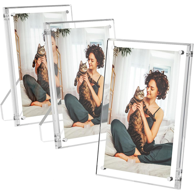 Factory Customized Clear Acrylic Magnetic Photo Frames with Stand Floating Gift Cubes for Home Office Desktop Display