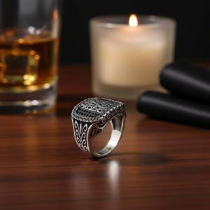 925K Sterling Silver Men's <b>Ring</b> with New Design Zircon <b>Resizable</b> Engagement Gift Party Anniversary Featuring Diamond Onyx Stones - Product Image 3